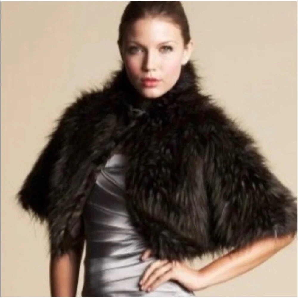 bebe Faux Fur Shrug Capelet Brown Cropped Evening Wrap M/L